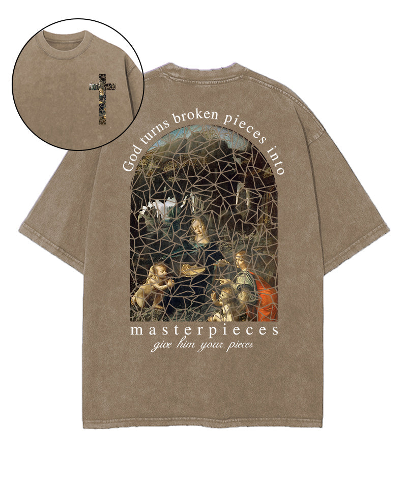 Virgin of the Rocks God Turns Double Sided Washed Christian T-shirt Hoodie, Sweatshirt | CiraTrend.com (Image 1)