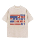 She Loves Jesus And America Unisex Washed Christian T-shirt Hoodie, Sweatshirt | CiraTrend.com (Image 1)