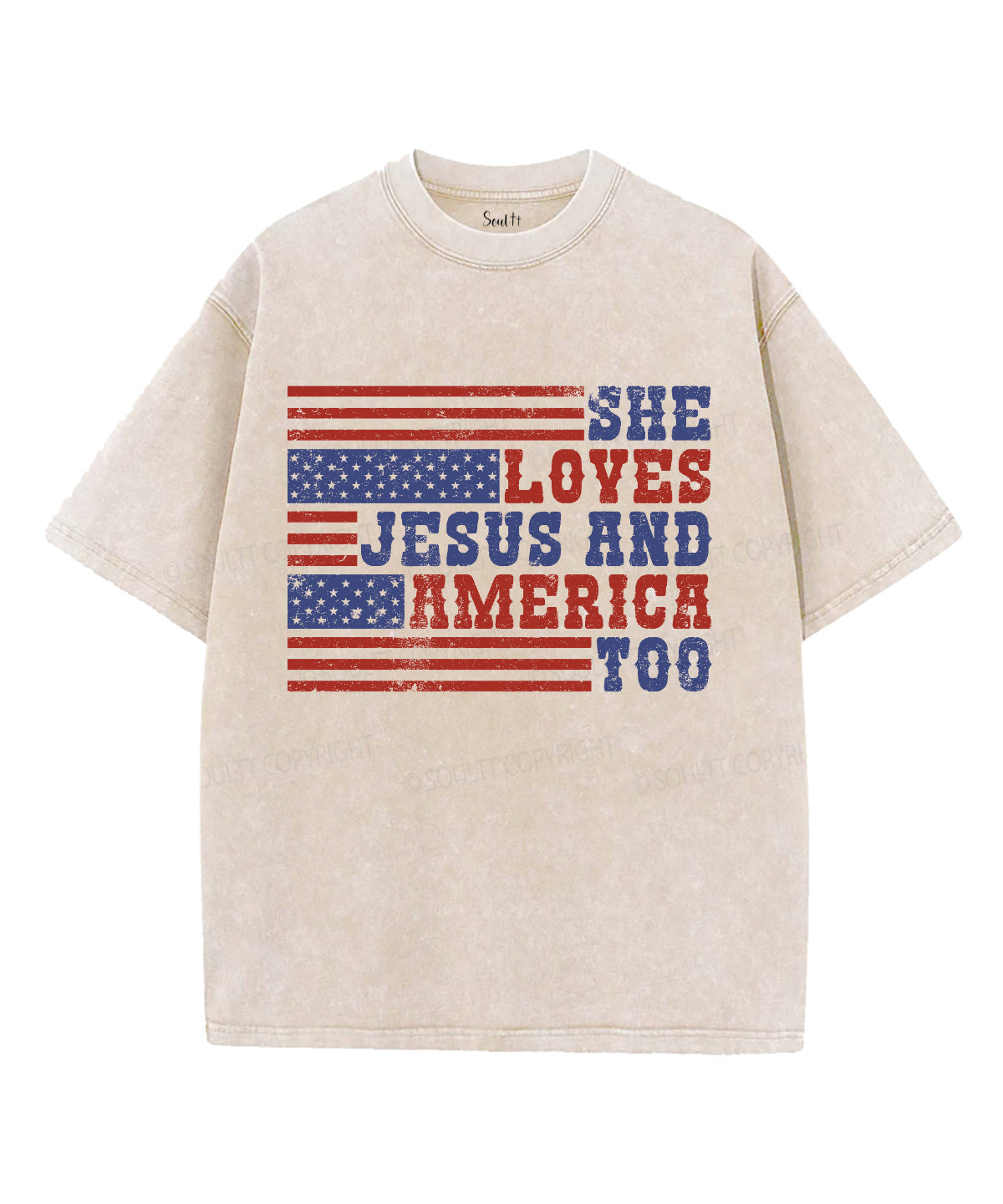 She Loves Jesus And America Unisex Washed Christian T-shirt Hoodie, Sweatshirt | CiraTrend.com (Image 1)