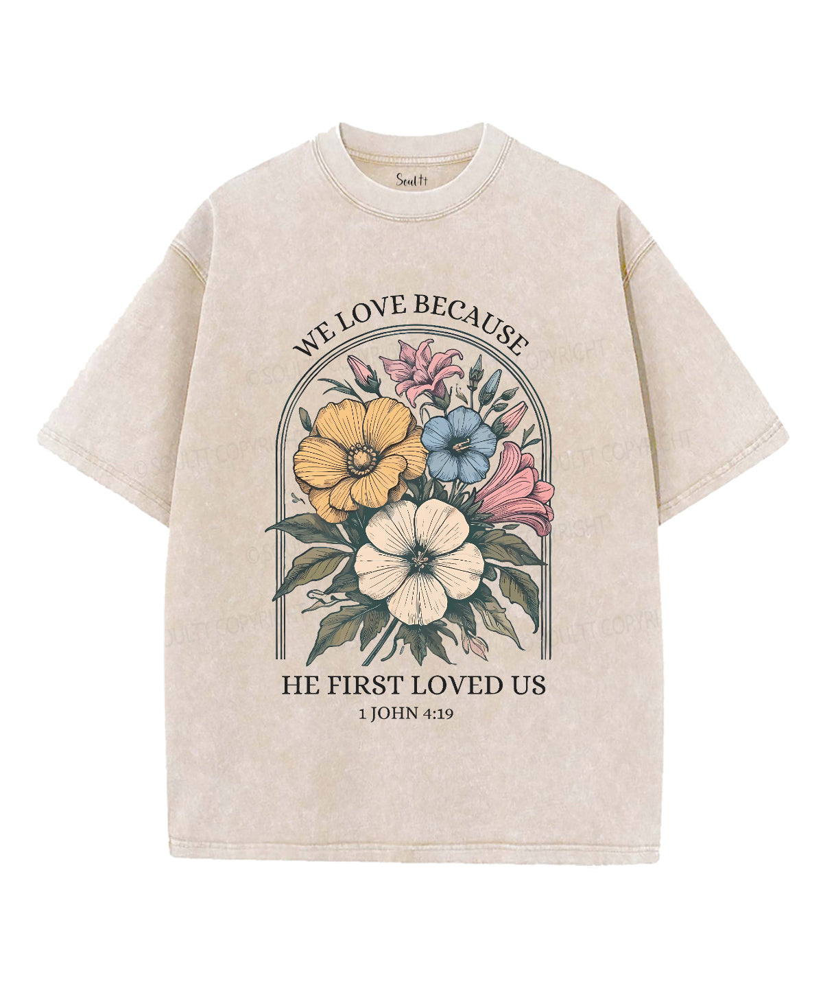 We Love Because He First Loved Us Unisex Washed Christian T-shirt Style001 Hoodie, Sweatshirt | CiraTrend.com (Image 1)
