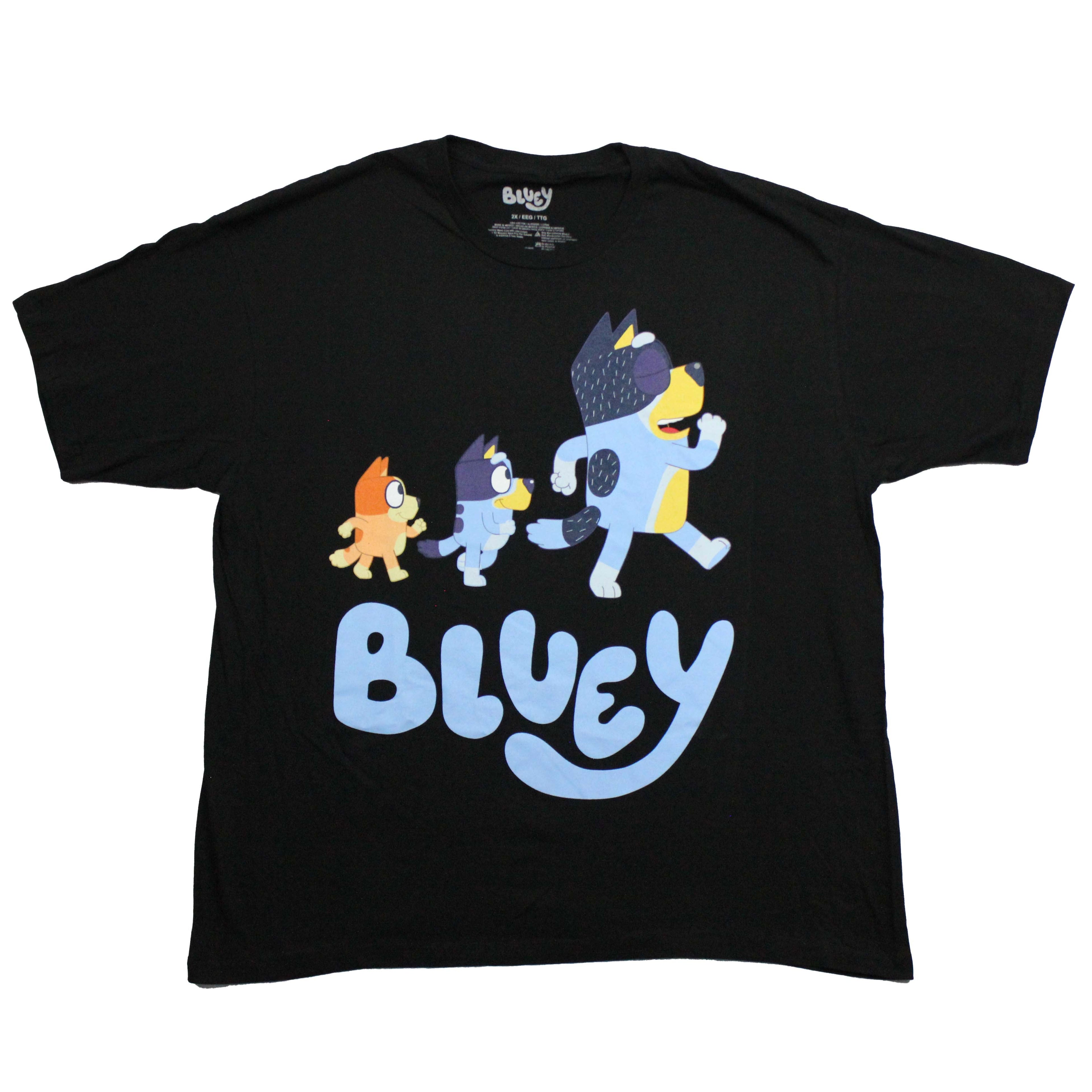 Bluey Mens T-Shirt - Bandit Walking In Front of Bingo and Bluey Hoodie, Sweatshirt | CiraTrend.com