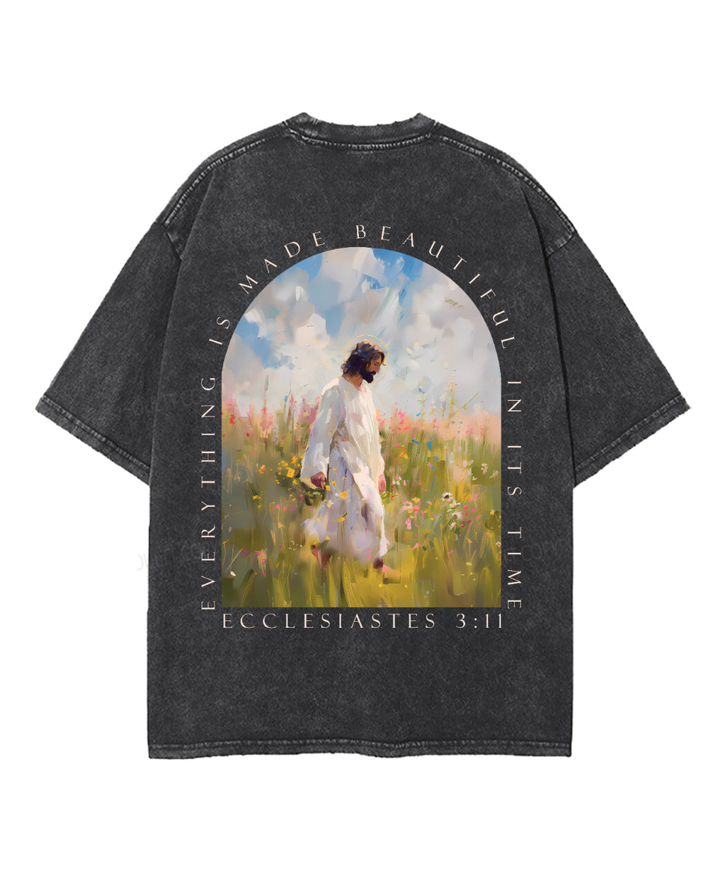 Everything Is Made Beautiful In It's Time Double Sided Unisex Washed Christian T-shirt Hoodie, Sweatshirt (Image 5)