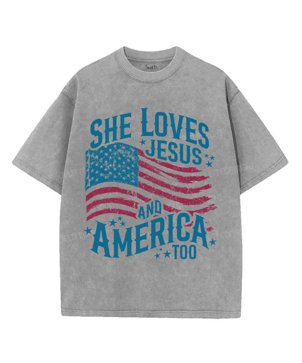 She Loves Jesus And America Unisex Washed Christian T-shirt Style001 Hoodie, Sweatshirt | CiraTrend.com (Image 3)