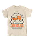 My Morning Stars With Coffee And Jesus Unisex Cotton Christian T-Shirt Hoodie, Sweatshirt | CiraTrend.com (Image 1)