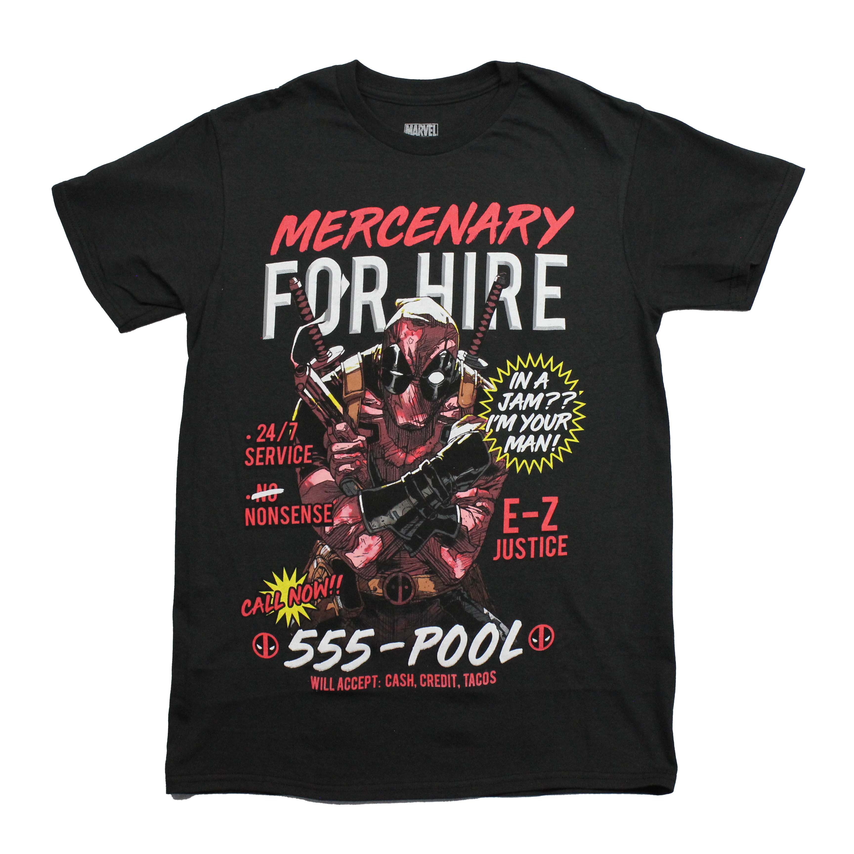 Deadpool Mens T-Shirt - Ad Mercenary for Hire 555-POOL Image Hoodie, Sweatshirt | CiraTrend.com