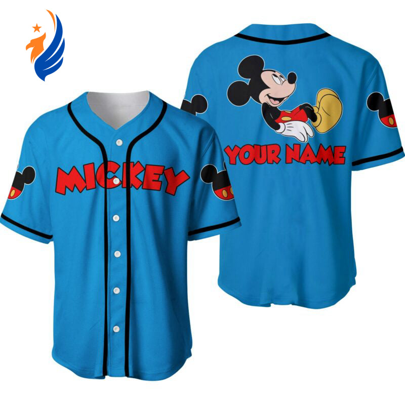 Custom Mickey Mouse Baseball Jersey - Red Blue Disney Design Personalized and Chilling - Bafud