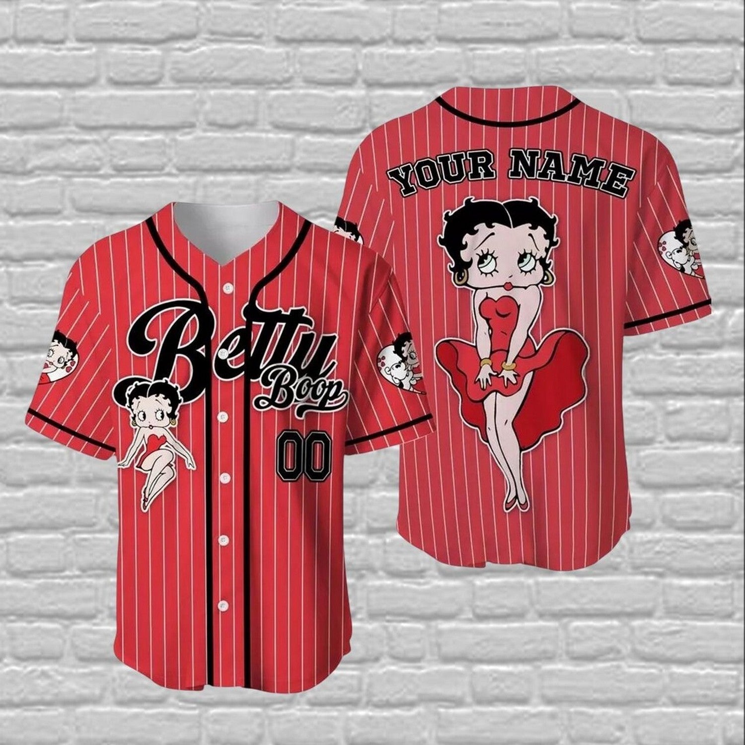 Custom Name Sassy Girl Betty Boop Red Baseball Jersey