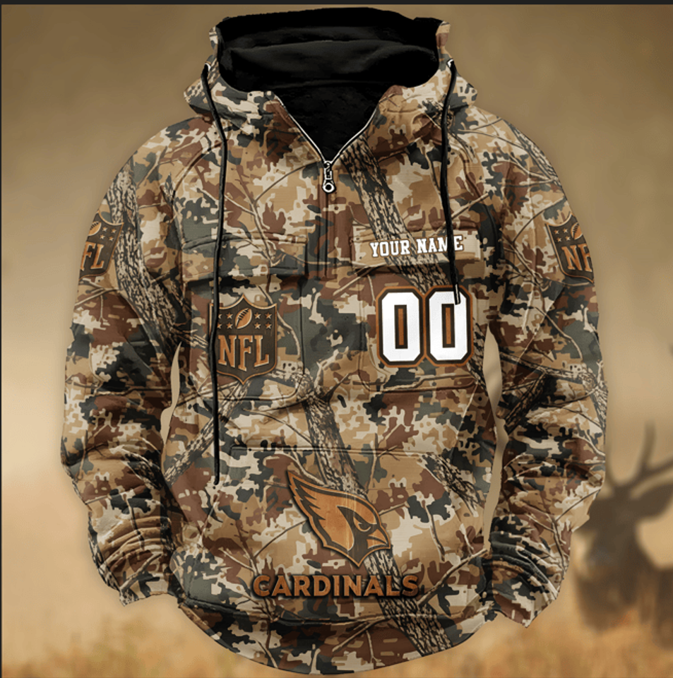 Arizonna Cardinals Custom Name Number Camo Huntin' 3D Cargo Hoodie