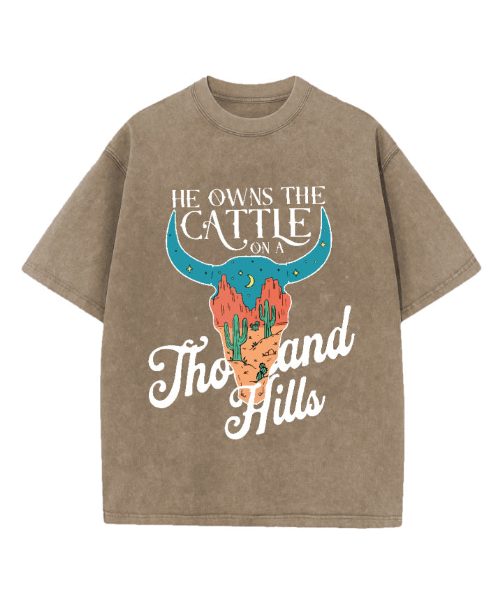 He Owns Cattle Thousand Hills Washed Christian T-Shirts, Hoodie, Sweatshirt