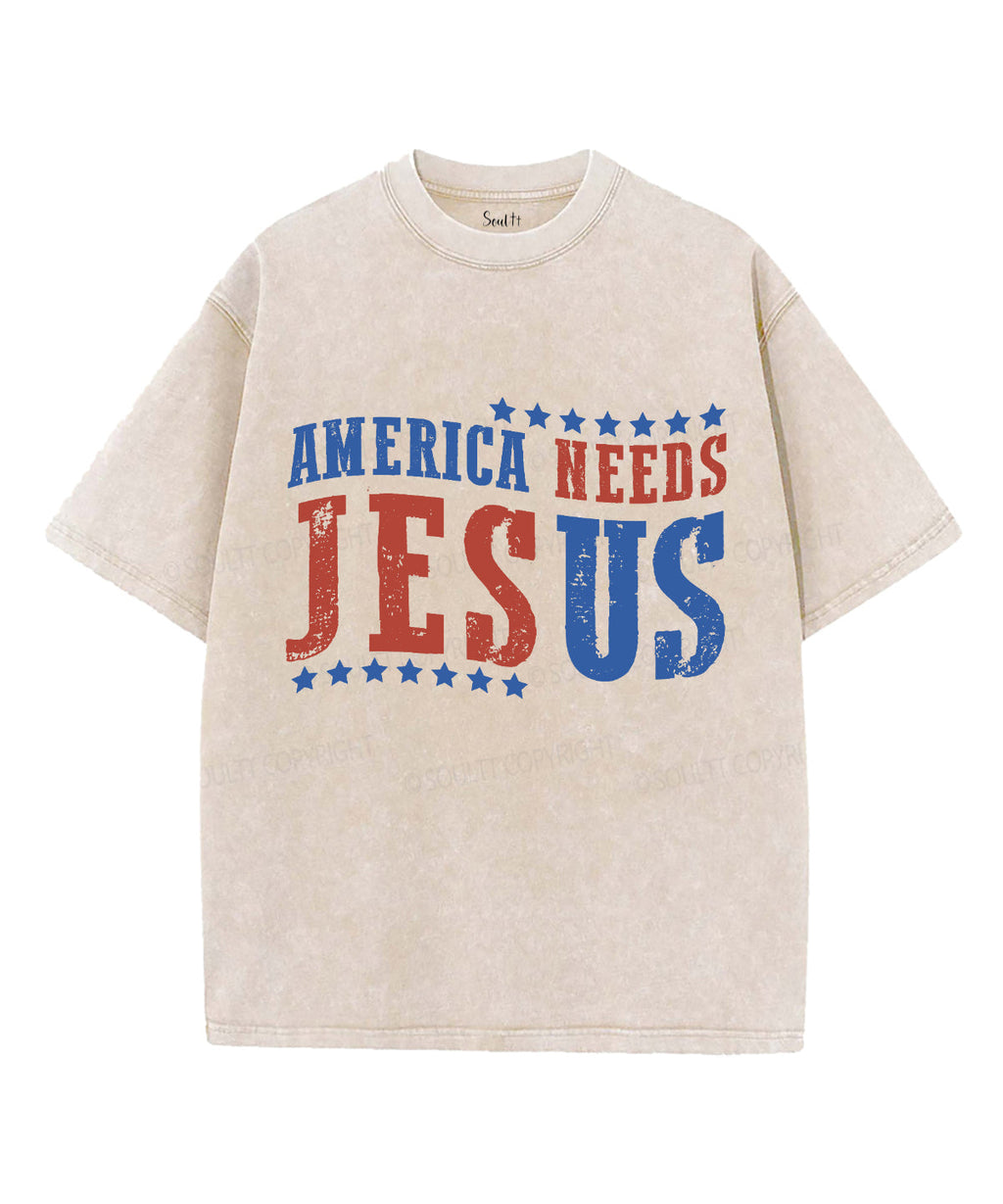 America Needs Jesus Unisex Washed Christian T-shirt Style001 Hoodie, Sweatshirt | CiraTrend.com (Image 1)