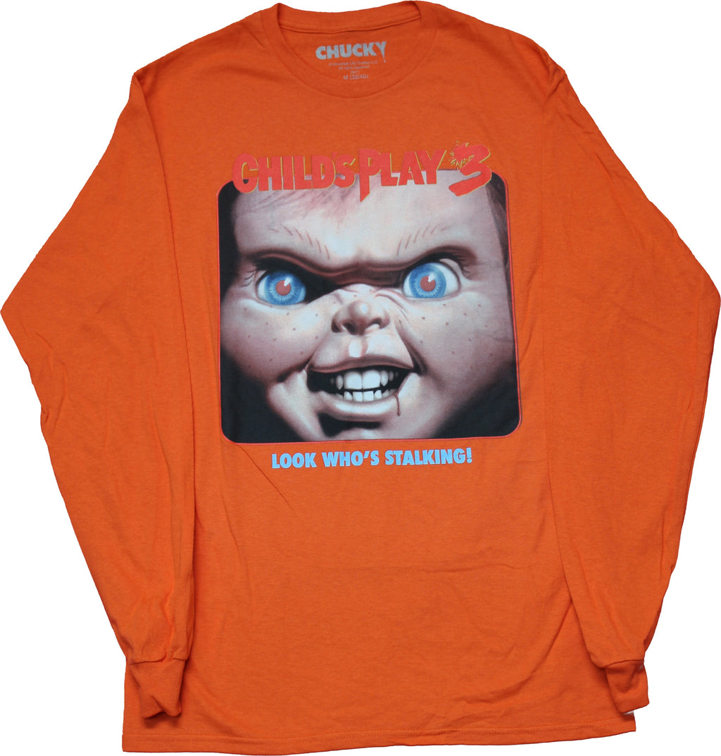 Child's Play Mens Long Sleeve  T-Shirt - Chucky Look Who's Stalking Back Logo Hoodie, Sweatshirt | CiraTrend.com (Image 1)