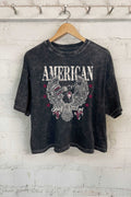 America -Mineral  Washed  Long Crop Top