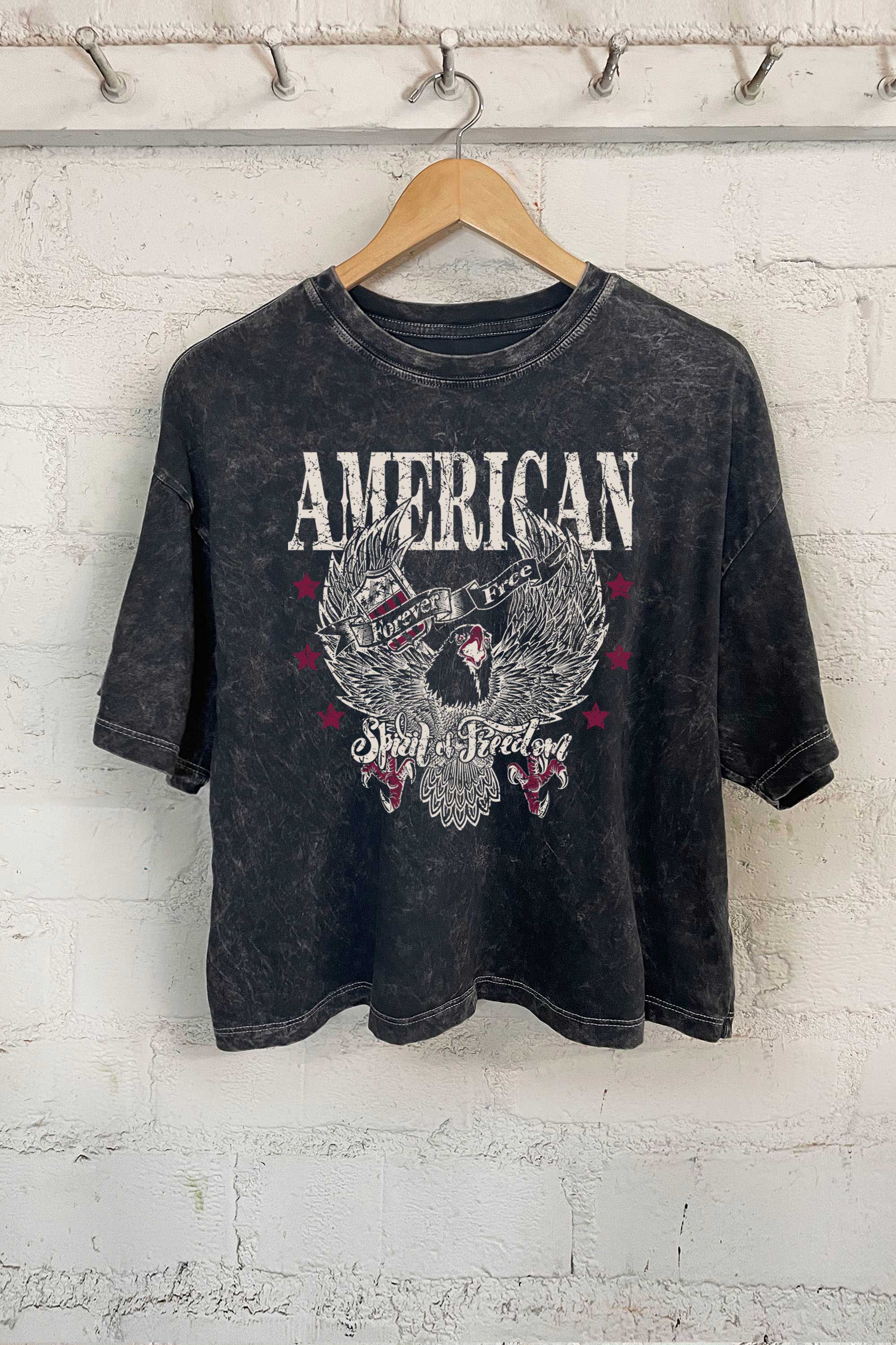 America -Mineral  Washed  Long Crop Top