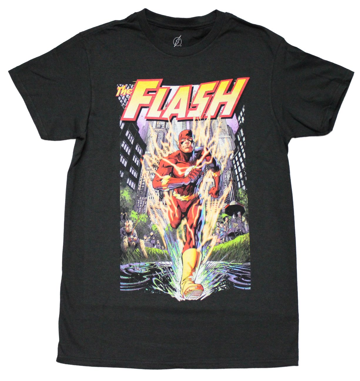 The Flash Mens T-Shirt - Comic Running Through City Past Onlookers Hoodie, Sweatshirt | CiraTrend.com