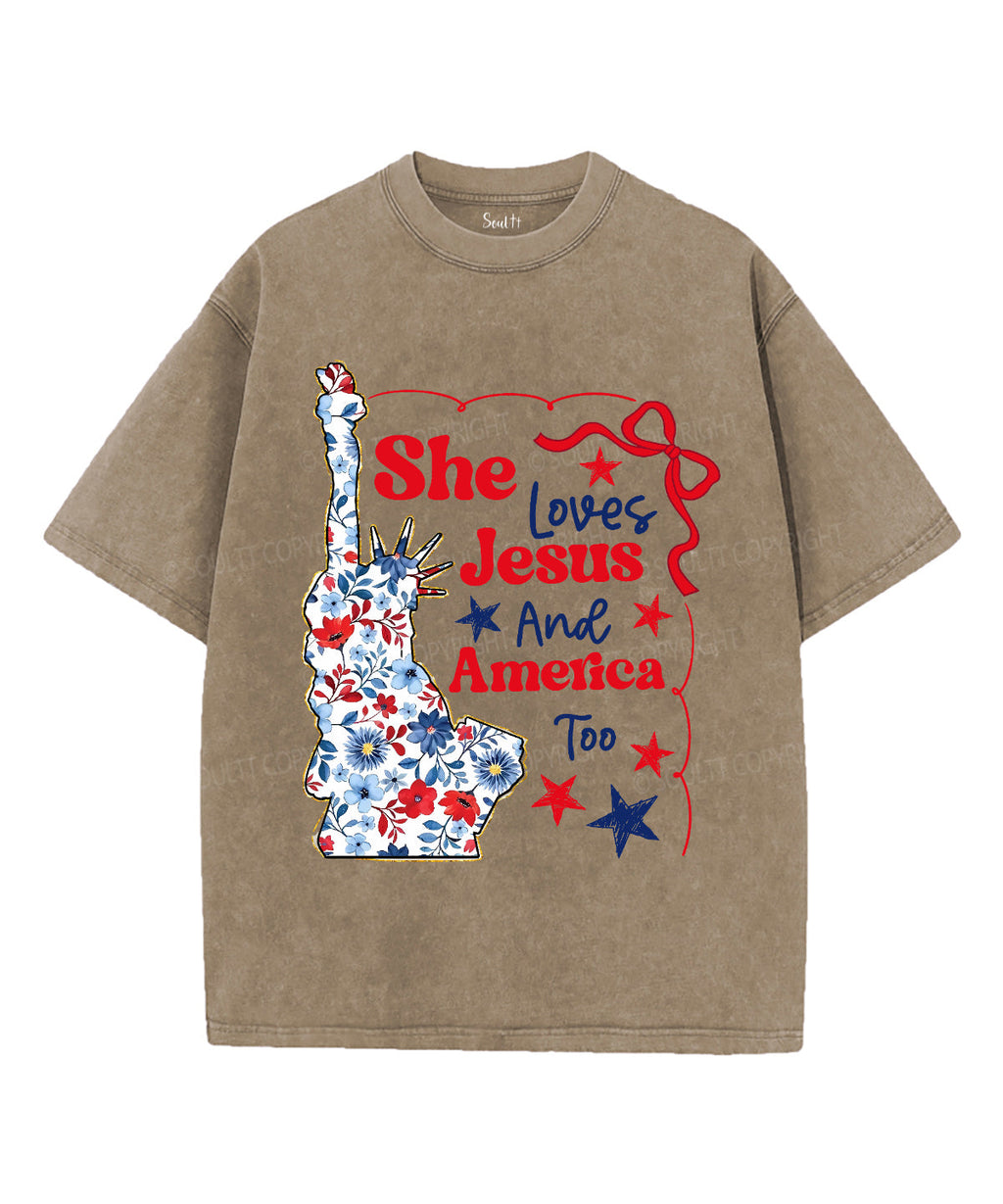 She Loves Jesus And America Unisex Washed Christian T-shirt Style005 Hoodie, Sweatshirt | CiraTrend.com (Image 5)