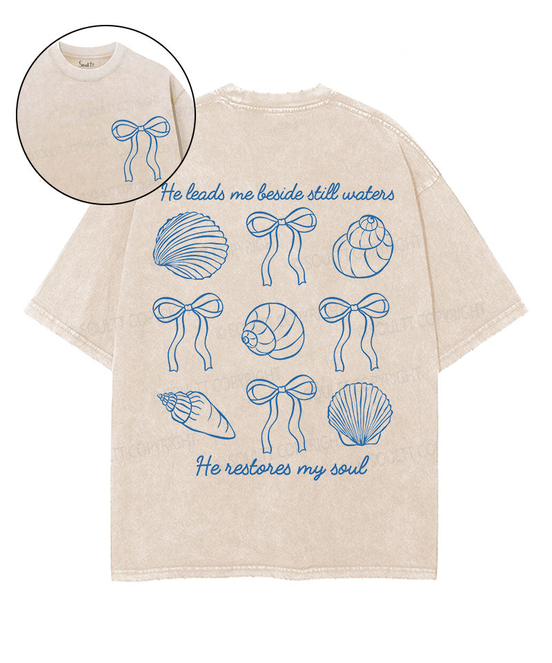 He Leads Me Beside Still Waters Double Sided Unisex Washed Christian T-shirt Style001 Hoodie, Sweatshirt (Image 1)