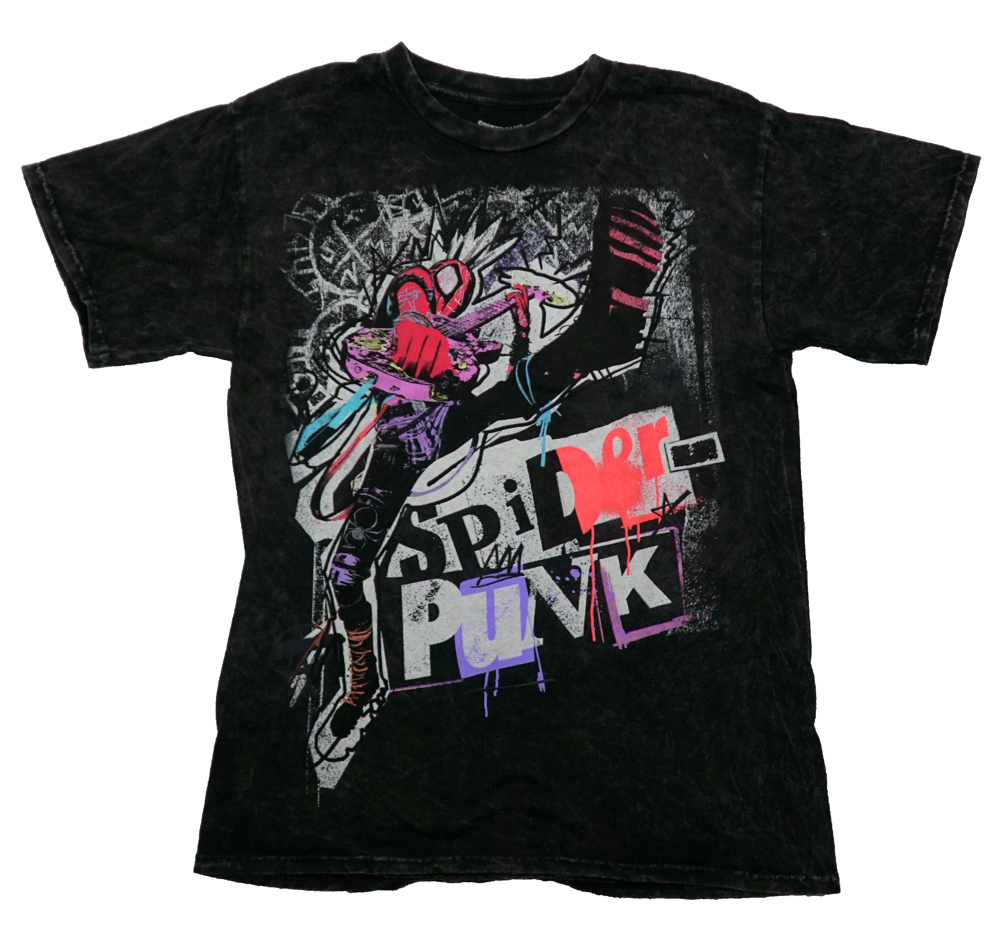 Spider-Punk  Mens T-Shirt - Splits Guitar Over Graffiti Name Stone Washed Hoodie, Sweatshirt | CiraTrend.com