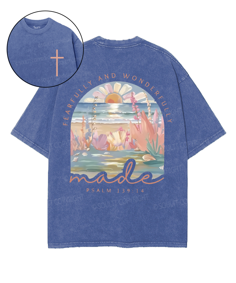 Fearully And Wonderfully Double Sided Unisex Washed Christian T-shirt Hoodie, Sweatshirt | CiraTrend.com (Image 1)