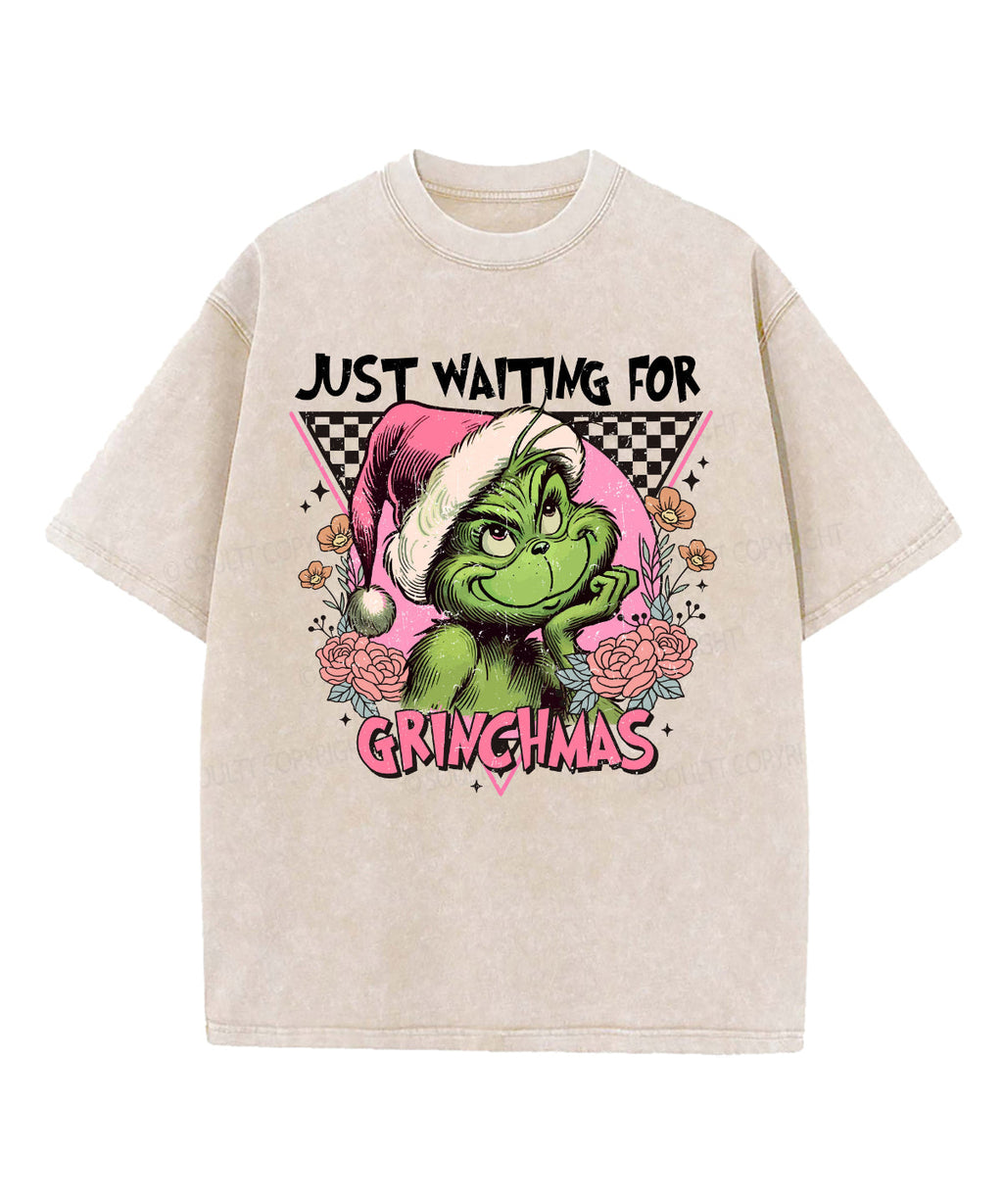 Just Waiting For Grinchmas Washed Christian T-shirt Hoodie, Sweatshirt | CiraTrend.com (Image 1)