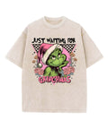 Just Waiting For Grinchmas Washed Christian T-shirt Hoodie, Sweatshirt | CiraTrend.com (Image 1)