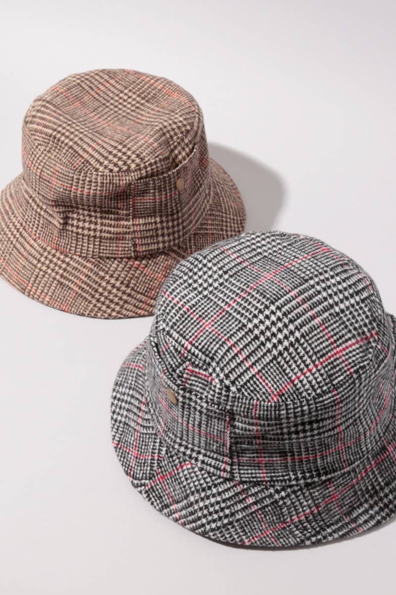 Glen Plaid Bucket Hat with Side Pocket