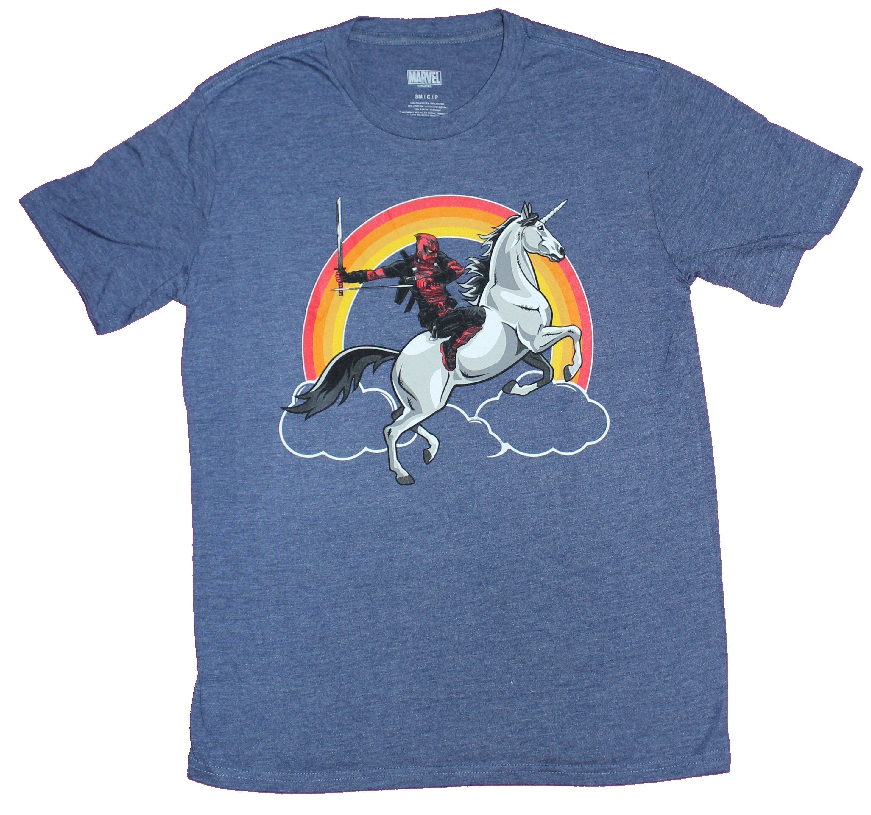 Deadpool Mens T-Shirt - Battle Ready Rainbow Unicorn Ride Image Hoodie, Sweatshirt | CiraTrend.com