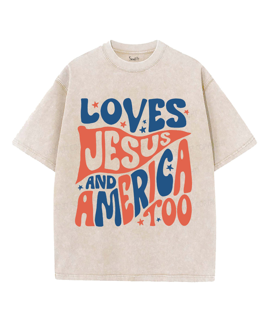 Love Jesus And America Too Unisex Washed Christian T-shirt Hoodie, Sweatshirt | CiraTrend.com (Image 1)