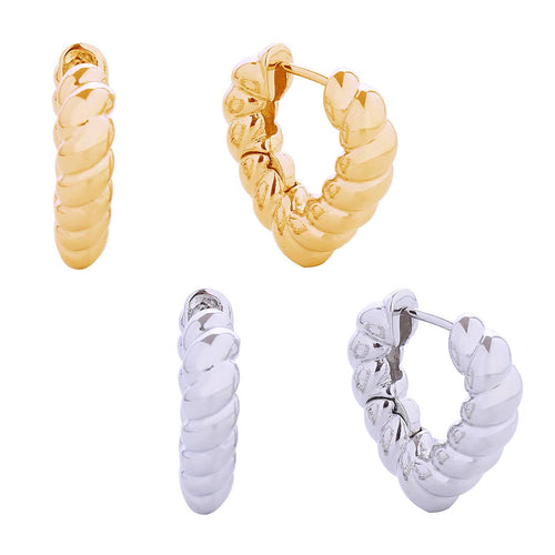 14K Gold-Dipped Twisted Heart Huggie Earrings