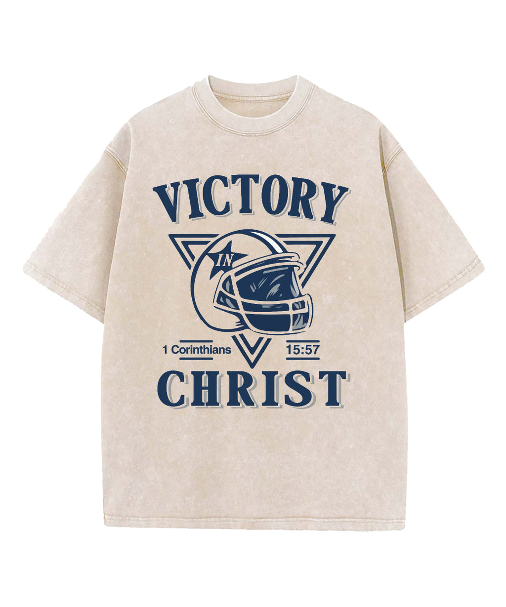 Victory In Christ Football Washed Christian T-shirt Hoodie, Sweatshirt | CiraTrend.com (Image 1)