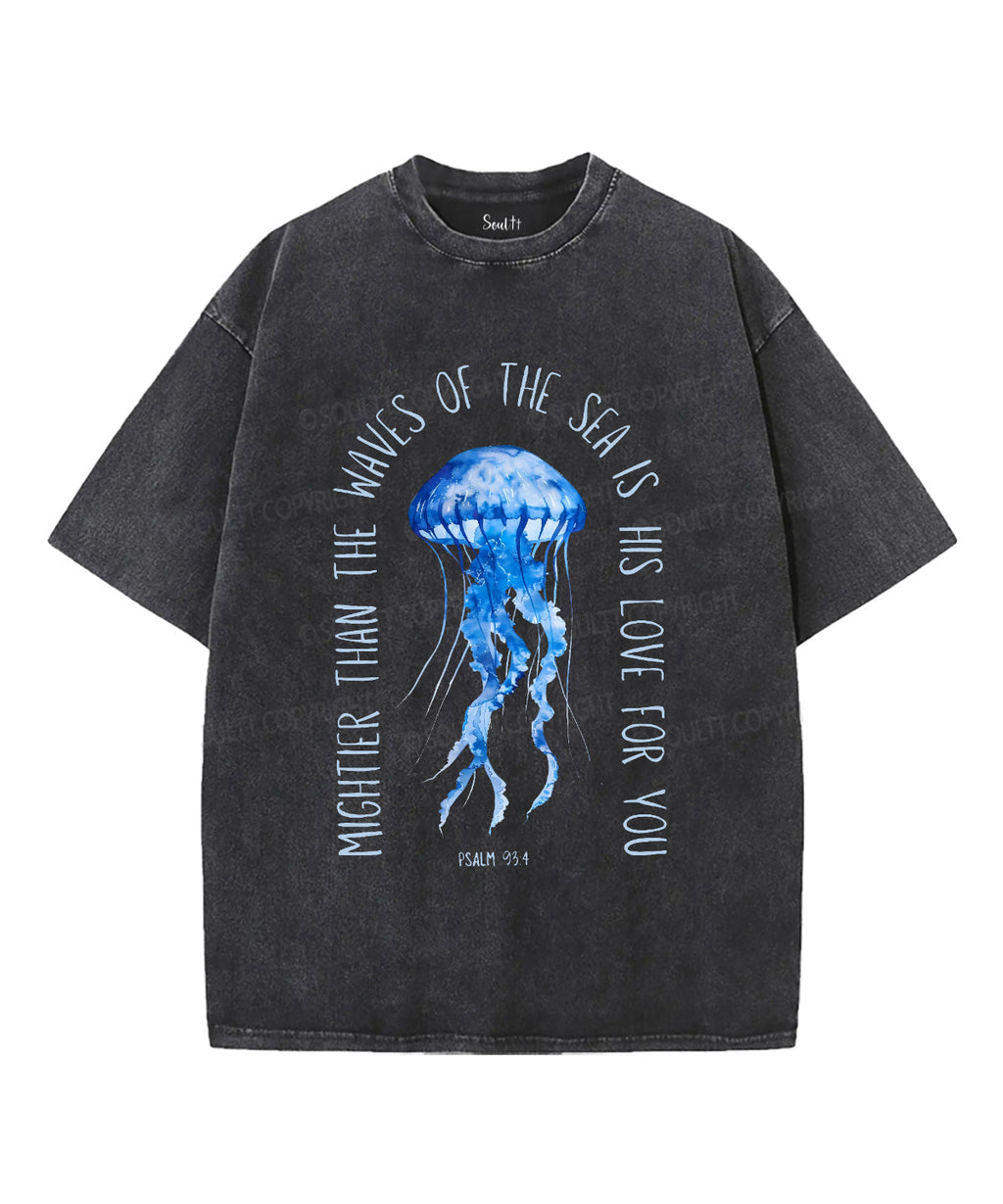 Mightier Than The Waves Unisex Washed Christian T-shirt Hoodie, Sweatshirt | CiraTrend.com (Image 1)