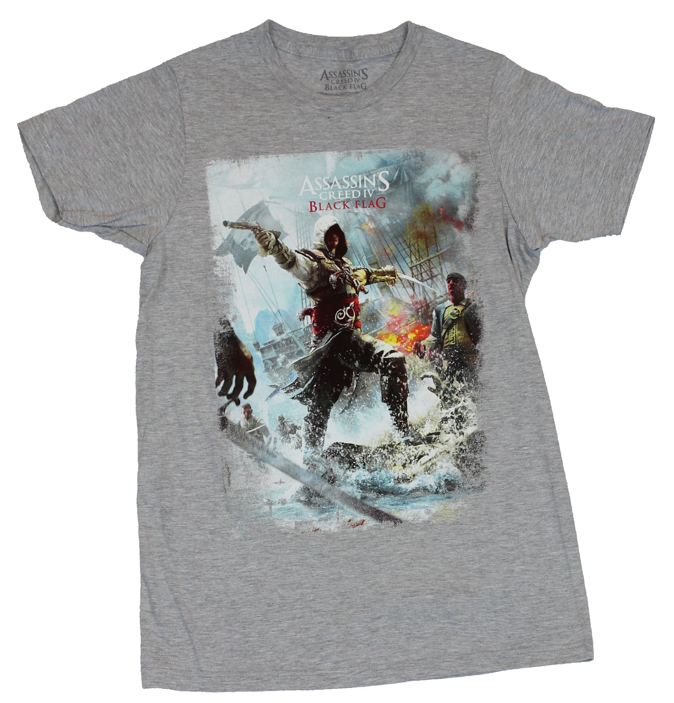 Assassin's Creed Mens T-Shirt - Wielding Double Pistol Black Flag Battle Image Hoodie, Sweatshirt | CiraTrend.com