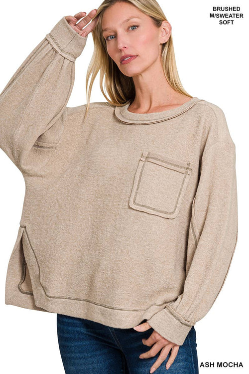 1215 Brushed Hacci Hi Low Round Neck Sweater SI-27112