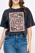 Cowboy Take Me Away Boots Mineral Graphic Long Crop Top