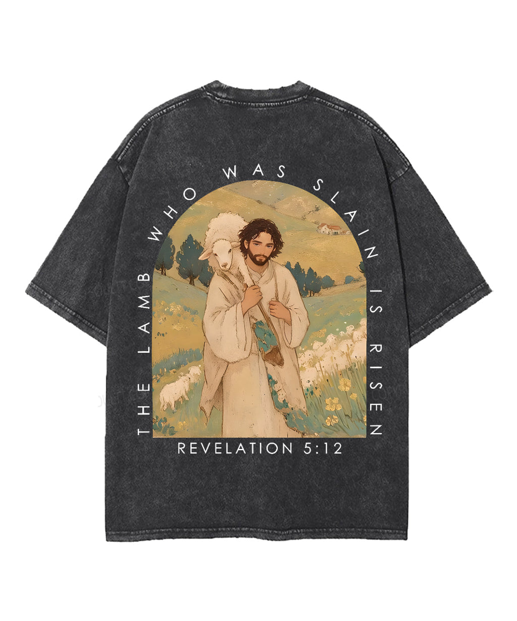 The Lamb Who Was Slain Is Risen Double Sided Unisex Washed Christian T-shirt Style001 Hoodie, Sweatshirt (Image 3)