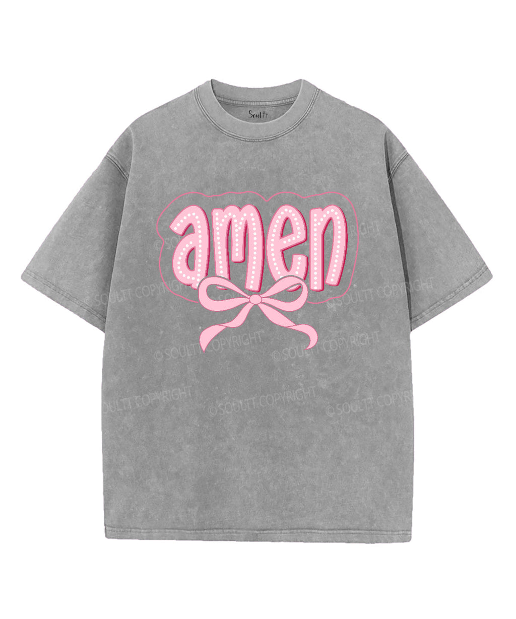 Amen Bow Unisex Washed Christian T-shirt Hoodie, Sweatshirt | CiraTrend.com (Image 2)