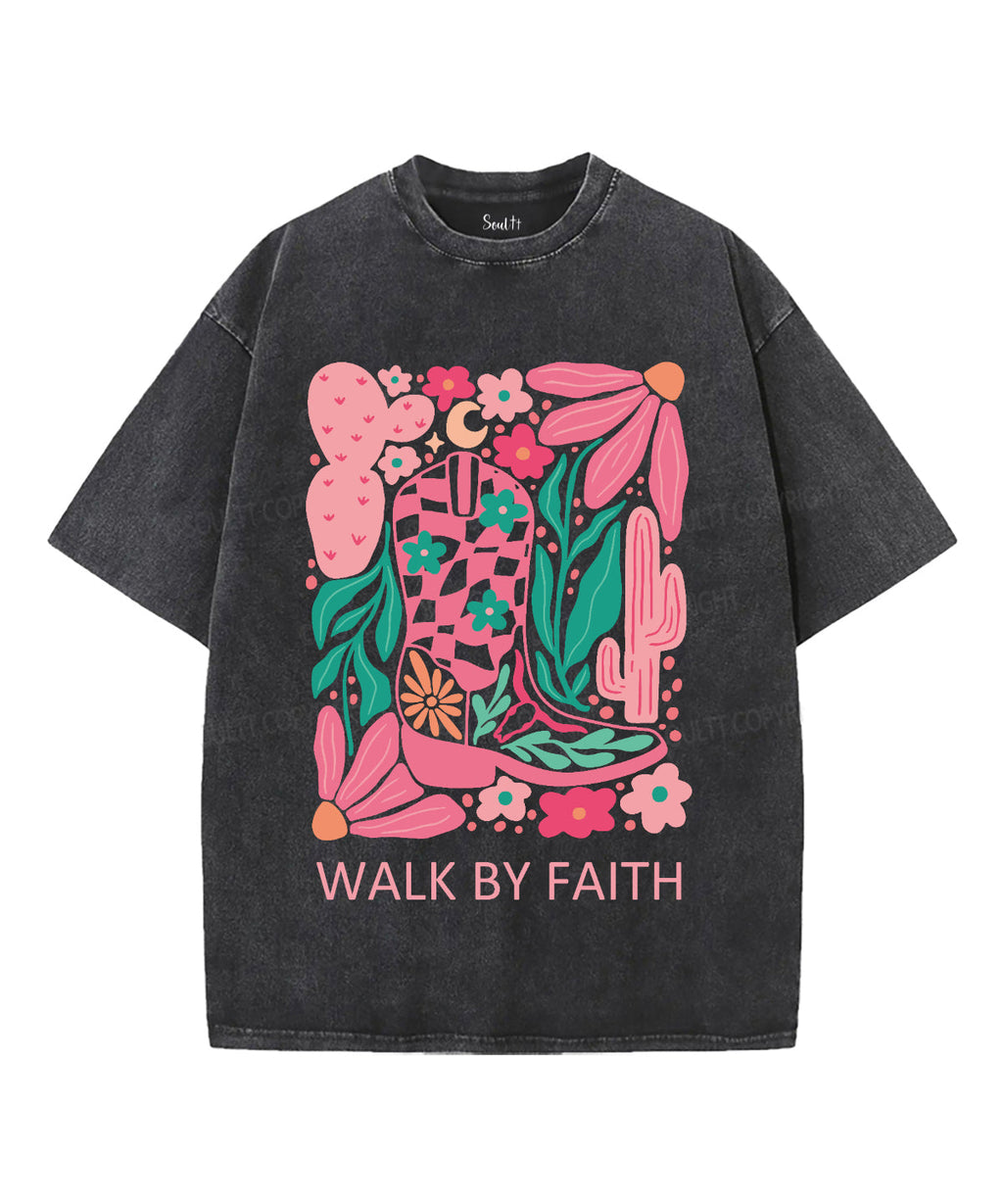 Walk By Faith Washed Christian T-shirt Hoodie, Sweatshirt | CiraTrend.com (Image 2)