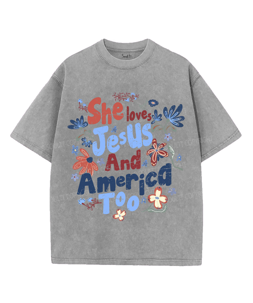 She Loves Jesus And America Unisex Washed Christian T-shirt Style007 Hoodie, Sweatshirt | CiraTrend.com (Image 3)