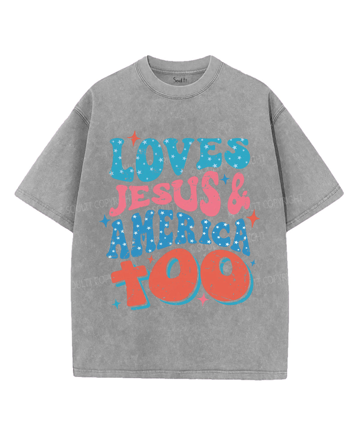 Loves Jesus & America Too Unisex Washed Christian T-shirt Hoodie, Sweatshirt | CiraTrend.com (Image 2)
