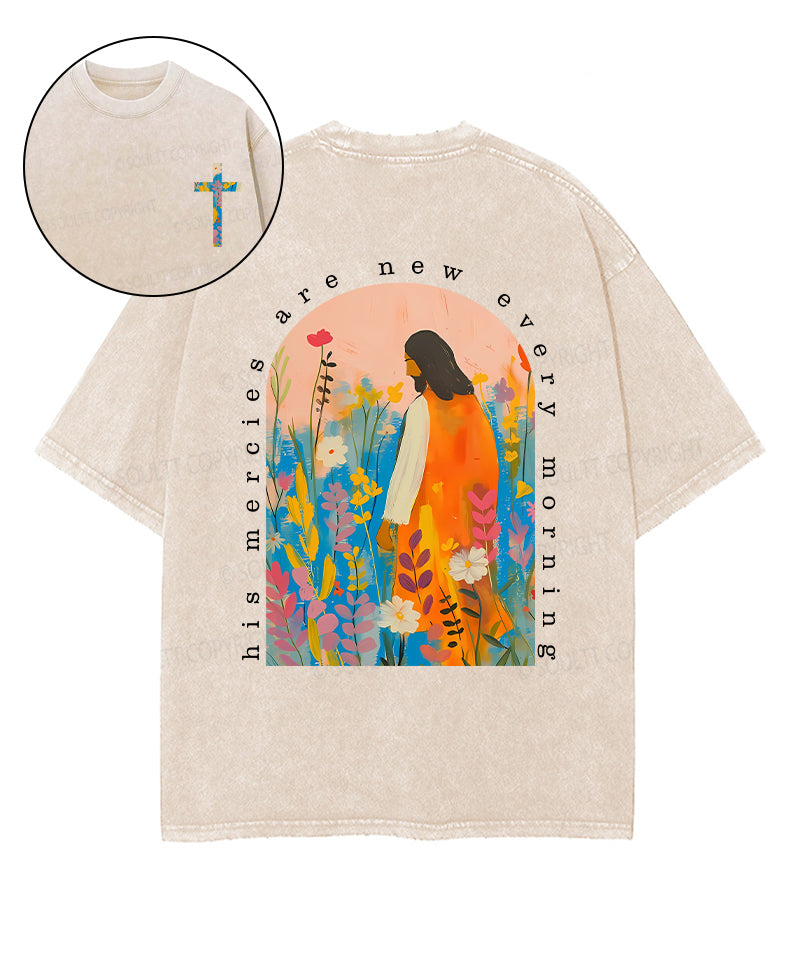 His Mercies Are New Every Morning Double Sided Unisex Washed Christian T-shirt Style001 Hoodie, Sweatshirt (Image 1)