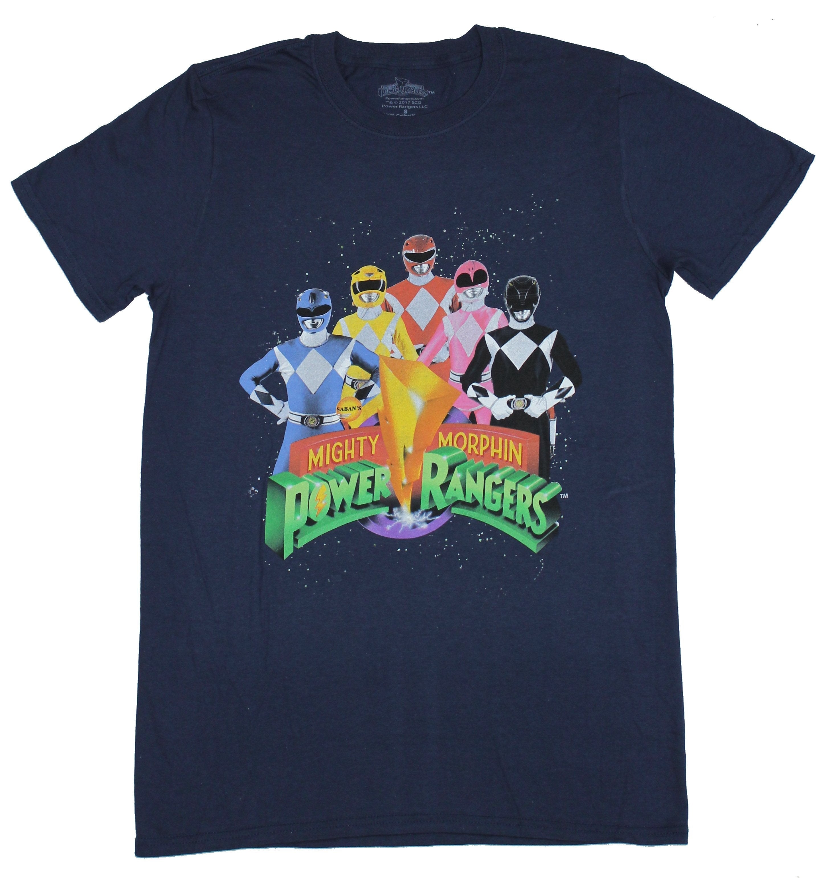 Mighty Morphin Power Rangers Mens T-Shirt - Team Photo Image Over Logo Hoodie, Sweatshirt | CiraTrend.com