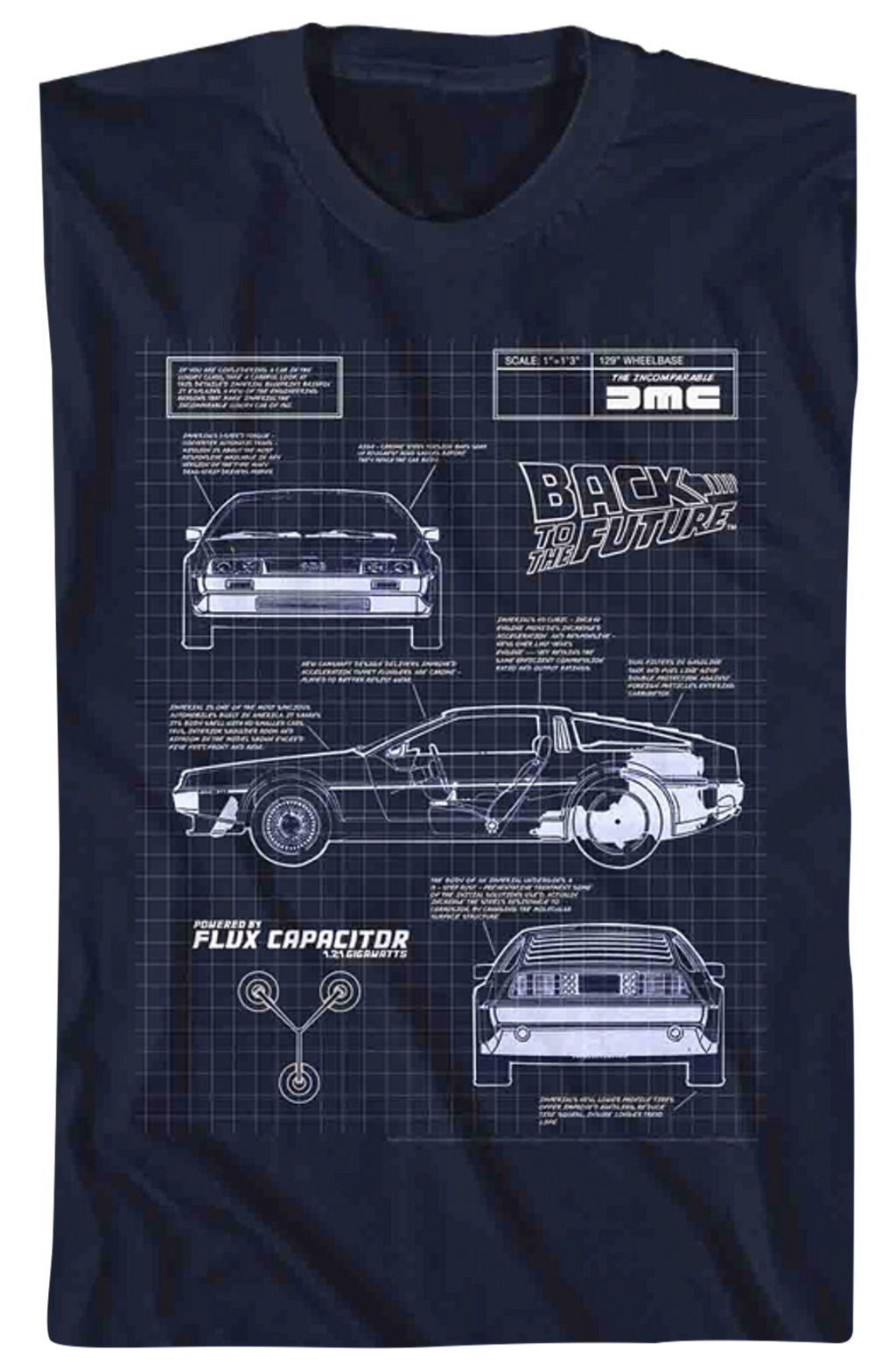 DeLorean Schematic Back To The Future Navy T-Shirt Hoodie, Sweatshirt | CiraTrend.com (Image 2)