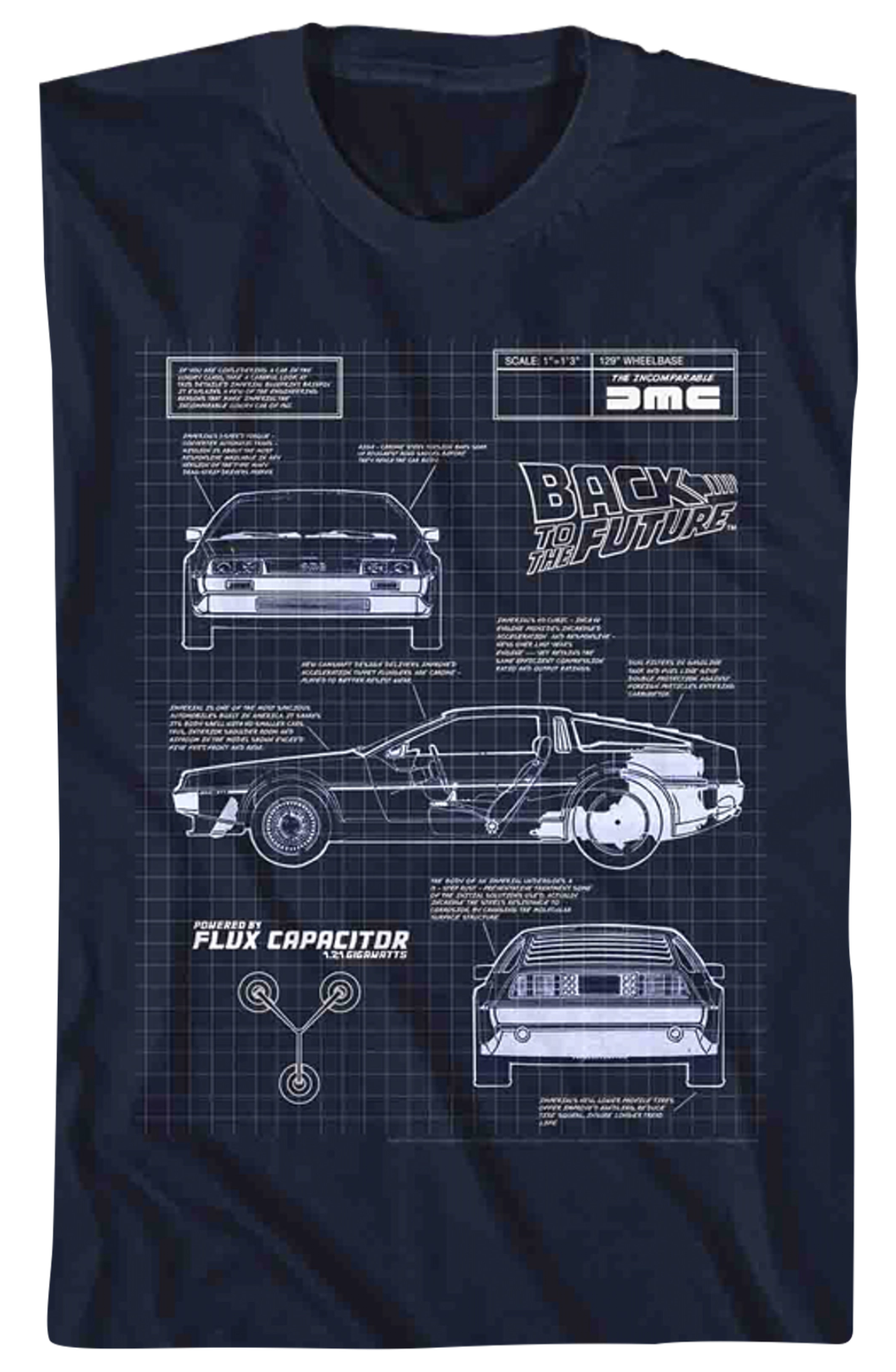 DeLorean Schematic Back To The Future Navy T-Shirt Hoodie, Sweatshirt | CiraTrend.com (Image 2)