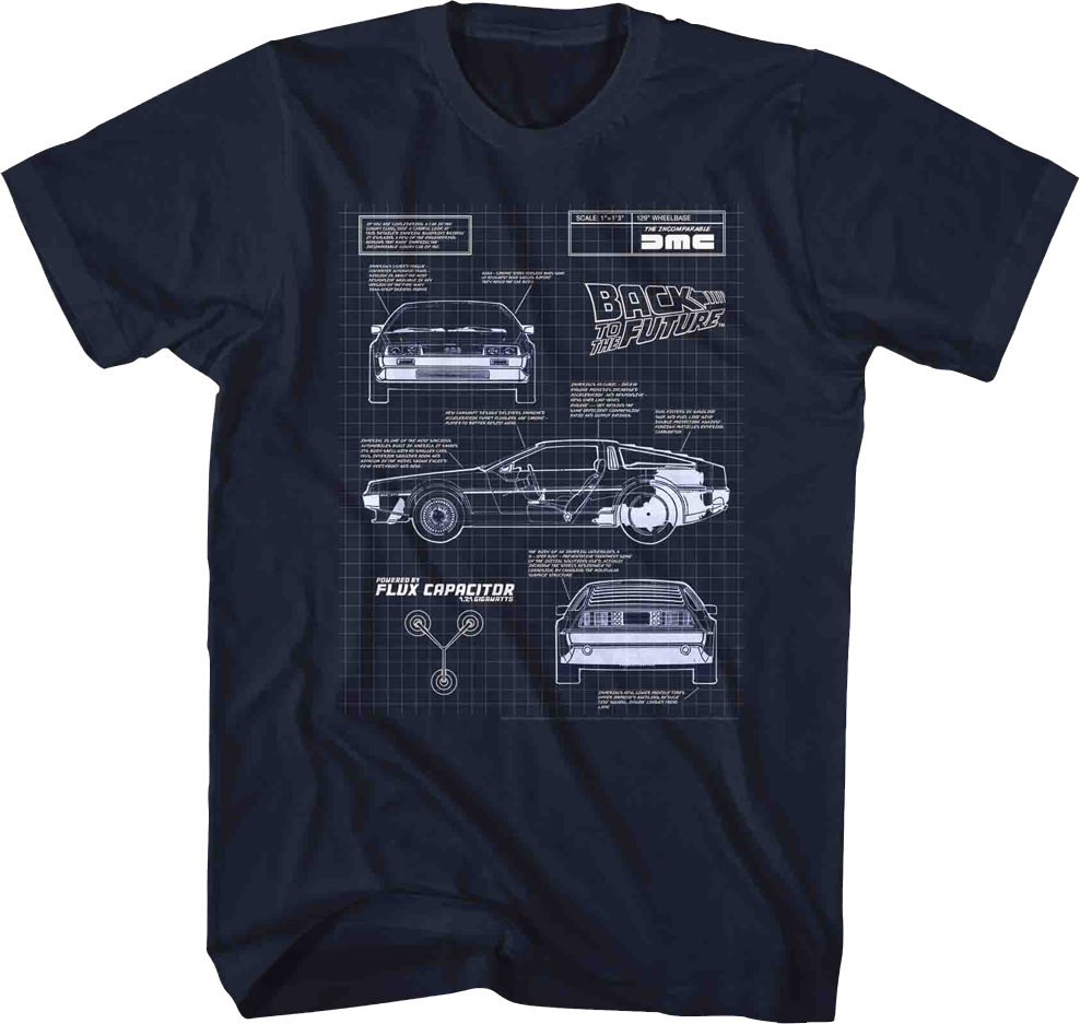 DeLorean Schematic Back To The Future Navy T-Shirt Hoodie, Sweatshirt | CiraTrend.com (Image 1)