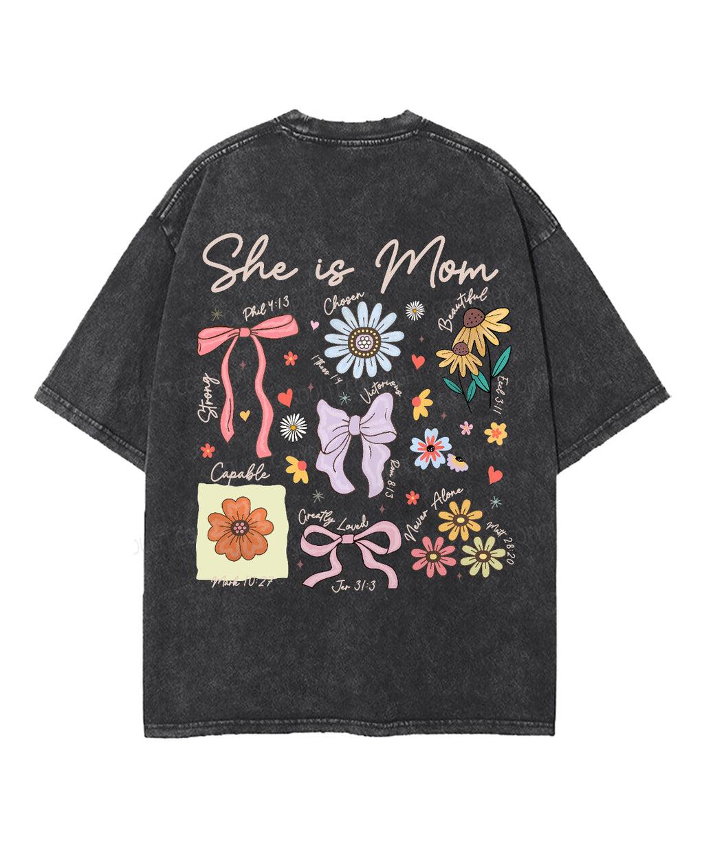 She Is Mom Double Sided Unisex Washed Christian T-shirt Hoodie, Sweatshirt | CiraTrend.com (Image 3)