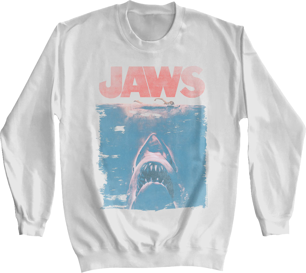 Distressed Movie Poster Jaws Sweatshirt T-Shirts, Hoodie | CiraTrend.com (Image 1)