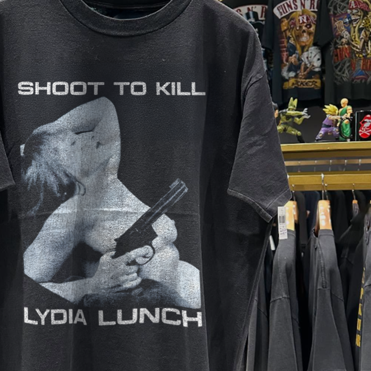 90s LYDIA LUNCH 'SHOOT TO KILL' RARE WASHED BLACK T-SHIRT