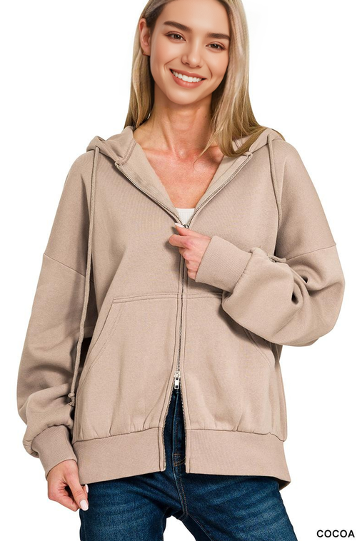0902 Fleece 2 Way Zip Up Hoodie W Pockets SI-28711