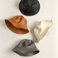 Plain Colored Pu Leather Warm Bucket Hat
