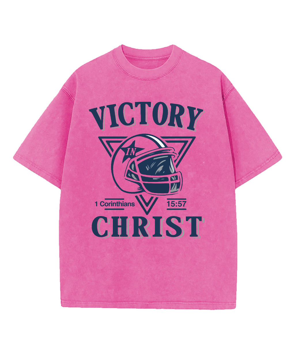 Victory In Christ Football Washed Christian T-shirt Hoodie, Sweatshirt | CiraTrend.com (Image 3)