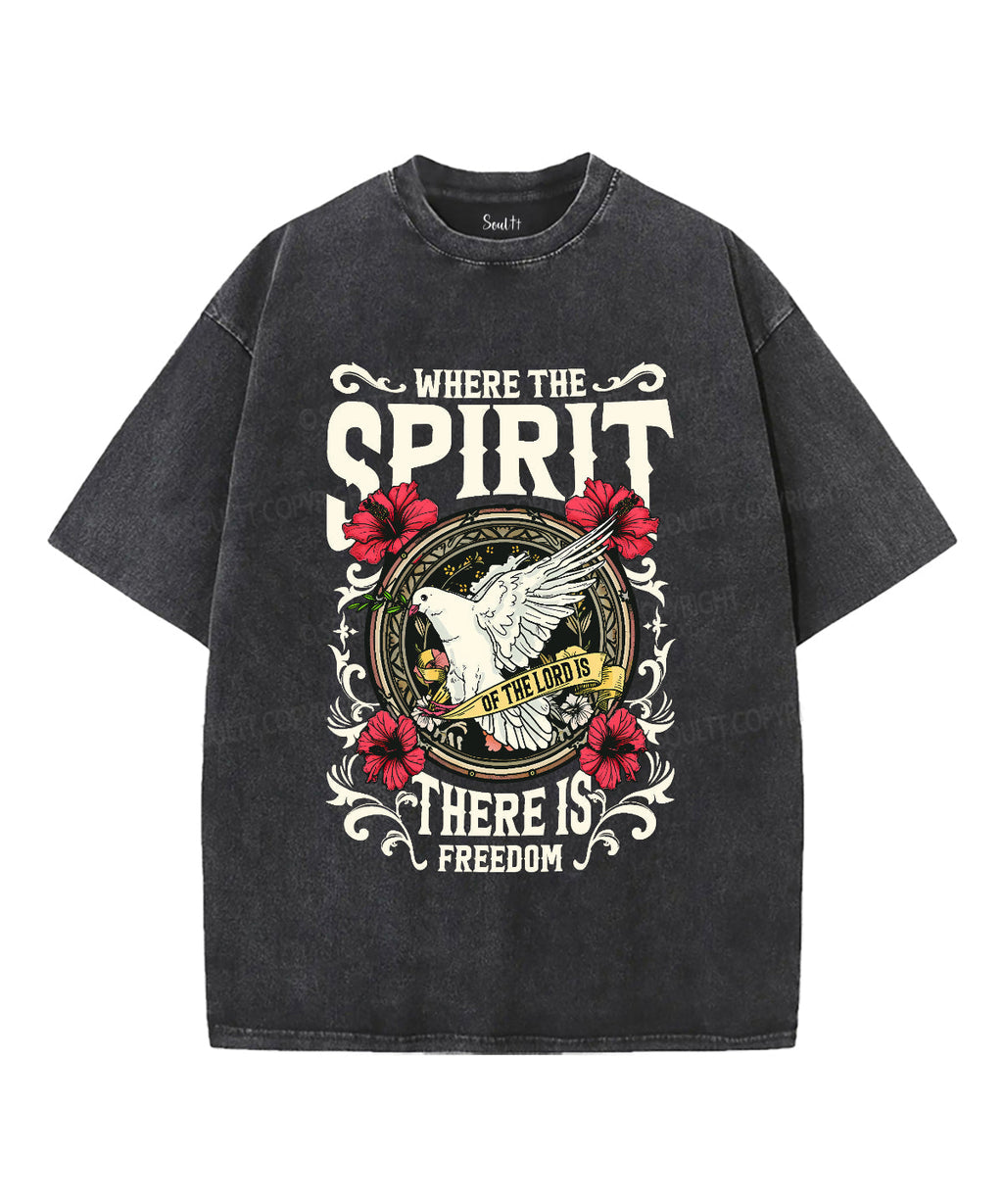 Where The Spirit There Is Freedom Unisex Washed Christian T-shirt Hoodie, Sweatshirt | CiraTrend.com (Image 1)